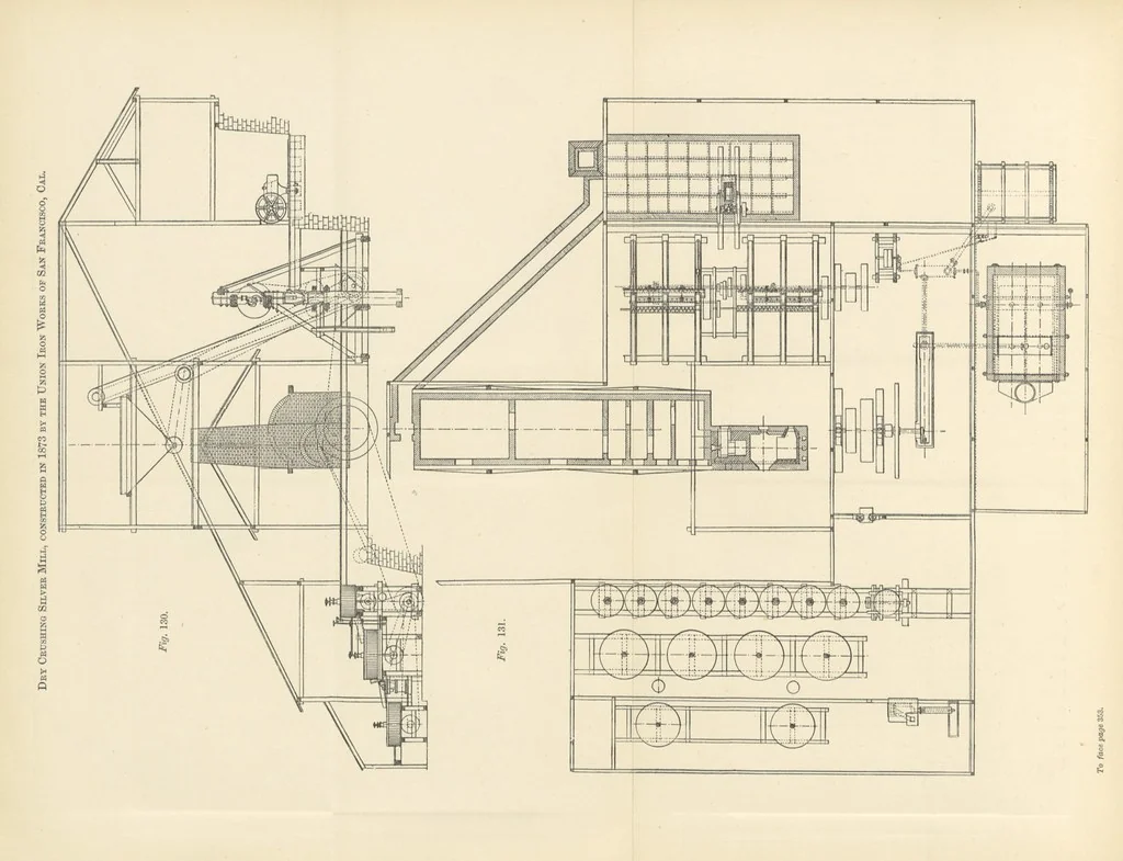 An illustration from The Metallurgy of Silver, Gold, and Mercury in the United States, 1887, leaf 404