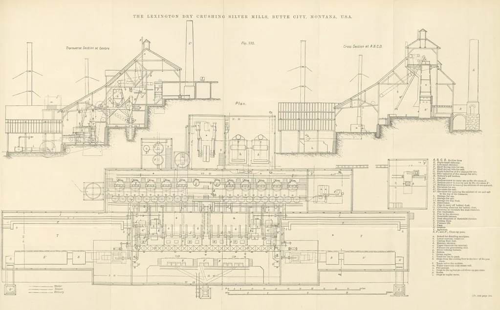 An illustration from The Metallurgy of Silver, Gold, and Mercury in the United States, 1887, leaf 407