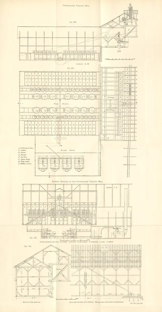 An illustration from The Metallurgy of Silver, Gold, and Mercury in the United States, 1887, leaf 411
