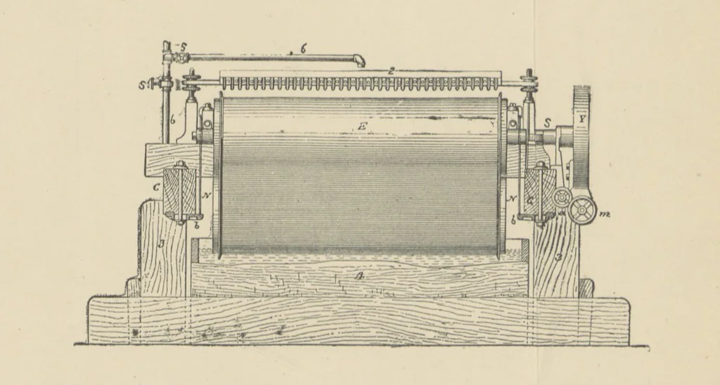 An illustration from The Metallurgy of Silver, Gold, and Mercury in the United States, 1887, leaf 137