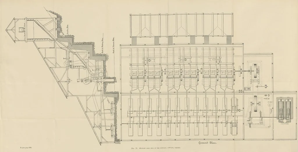 An illustration from The Metallurgy of Silver, Gold, and Mercury in the United States, 1887, leaf 146