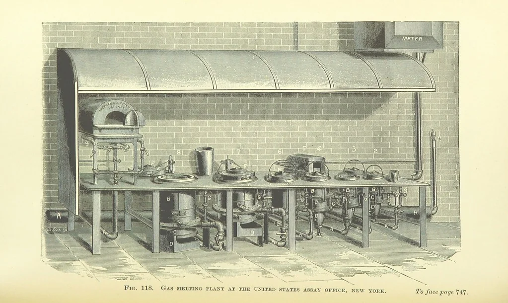 An illustration from The Metallurgy of Silver, Gold, and Mercury in the United States, 1887, leaf 352