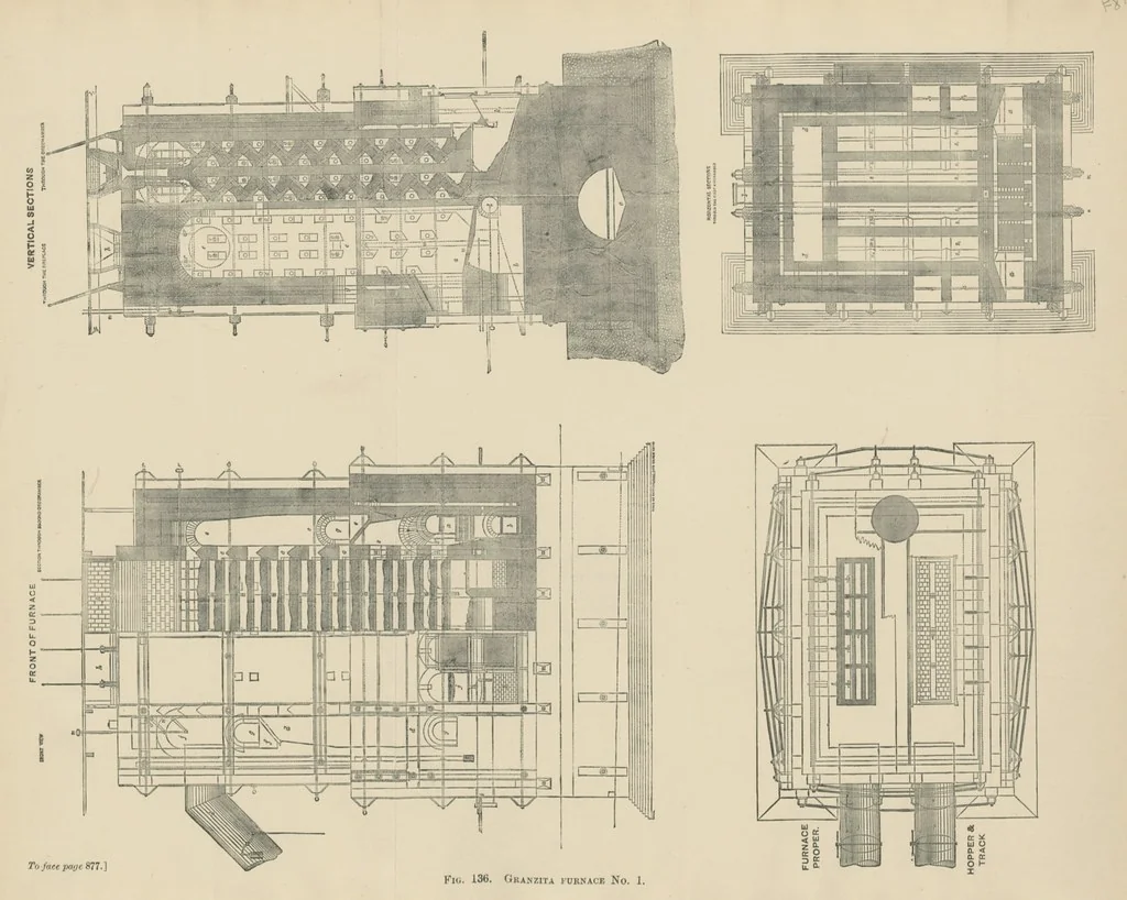 An illustration from The Metallurgy of Silver, Gold, and Mercury in the United States, 1887, leaf 492