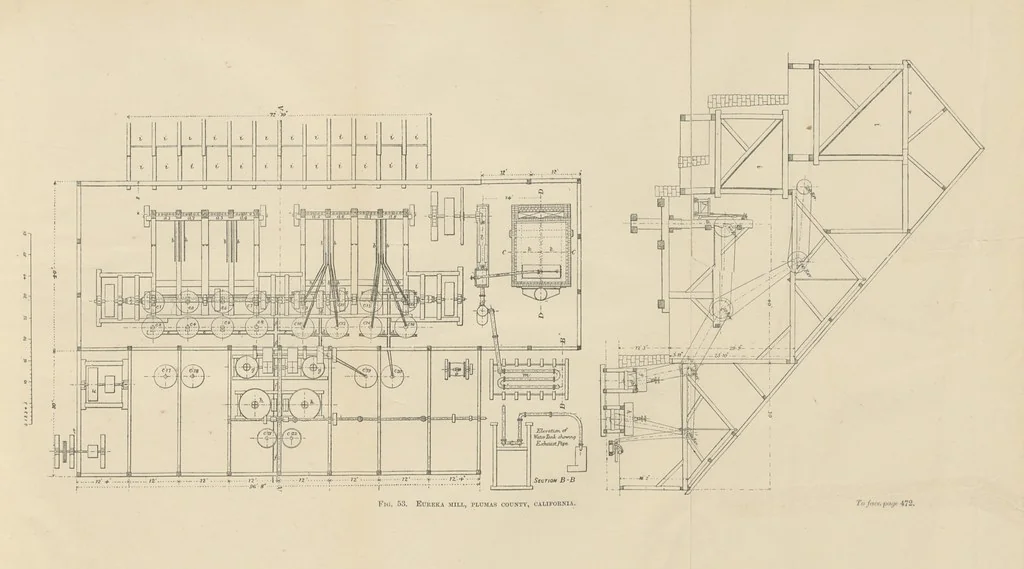 An illustration from The Metallurgy of Silver, Gold, and Mercury in the United States, 1887, leaf 95