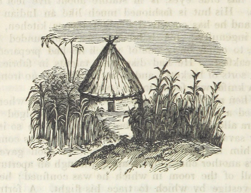 An illustration from Robinson Crusoe's own book; or, the voice of adventure from the civilized man cut off from his fellows ... and from the wanderer in strange seas and lands, etc, 1842, leaf 132