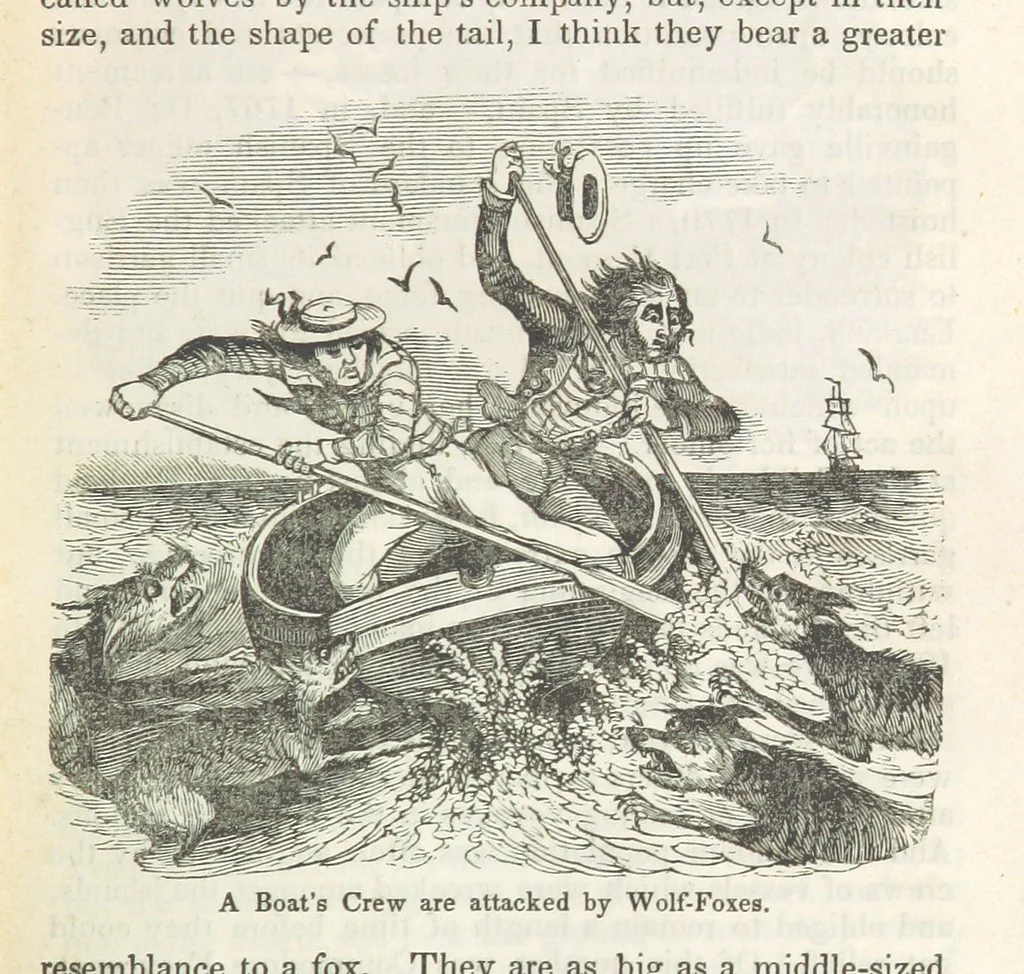 An illustration from Robinson Crusoe's own book; or, the voice of adventure from the civilized man cut off from his fellows ... and from the wanderer in strange seas and lands, etc, 1842, leaf 25