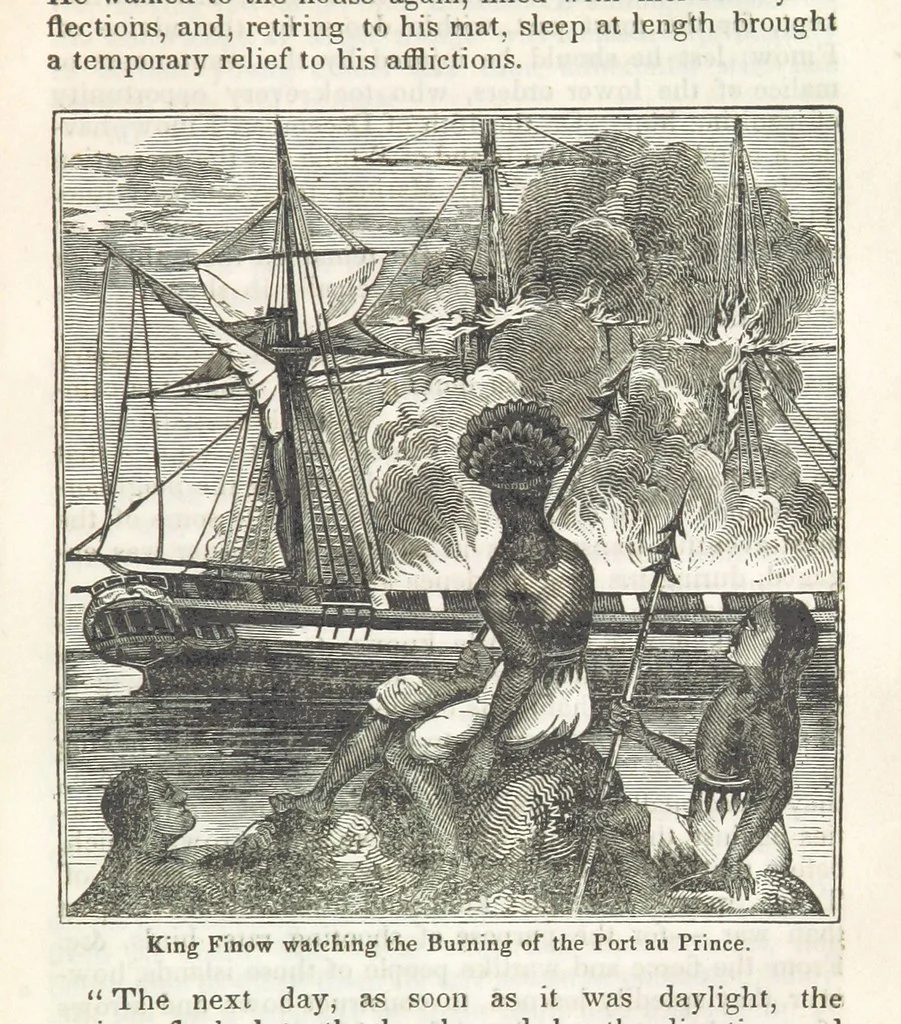 An illustration from Robinson Crusoe's own book; or, the voice of adventure from the civilized man cut off from his fellows ... and from the wanderer in strange seas and lands, etc, 1842, leaf 265