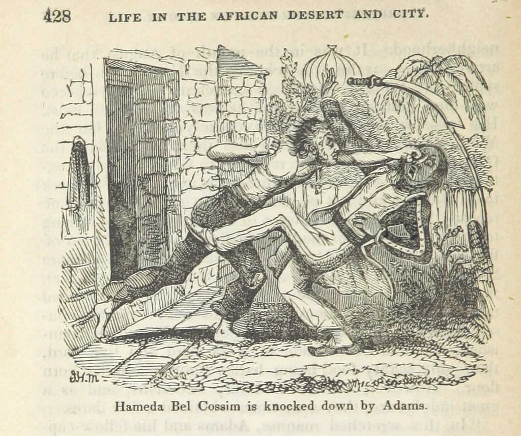 An illustration from Robinson Crusoe's own book; or, the voice of adventure from the civilized man cut off from his fellows ... and from the wanderer in strange seas and lands, etc, 1842, leaf 438