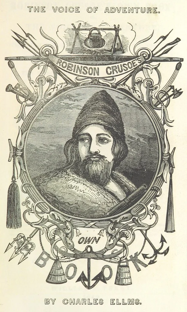 An illustration from Robinson Crusoe's own book; or, the voice of adventure from the civilized man cut off from his fellows ... and from the wanderer in strange seas and lands, etc, 1842, leaf 9