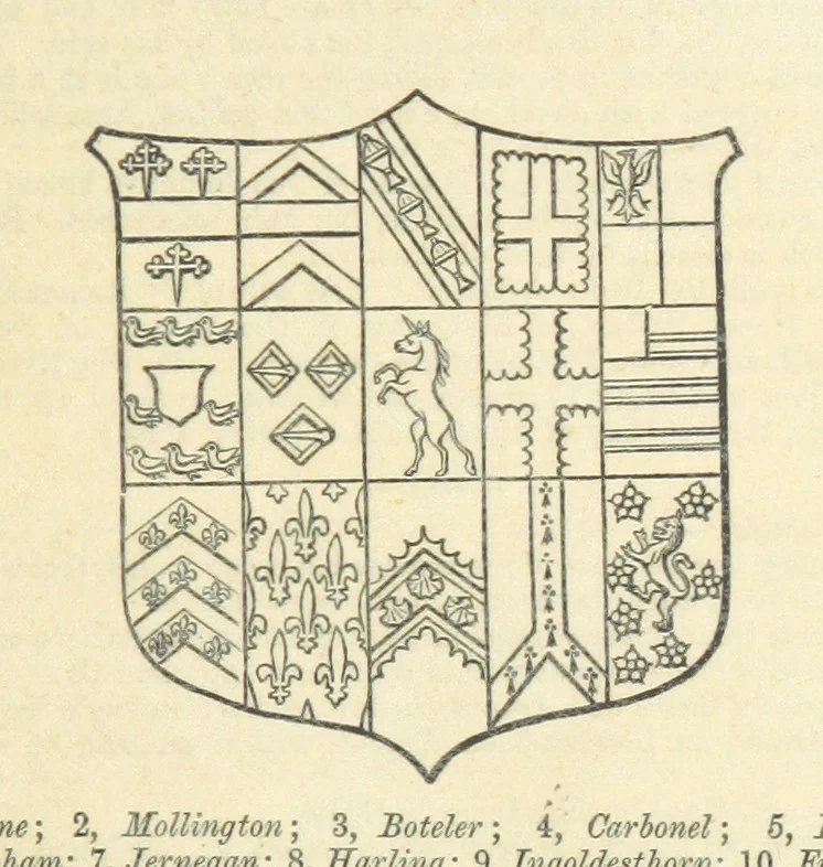 An illustration from The Visitation of Suffolk, made by William Hervey [in 1561] ... With additions from ... Jermyn, Davy, and other MSS. &c. Edited by J. J. Howard. [Extracted from “The East Anglian.”, 1866, leaf 219