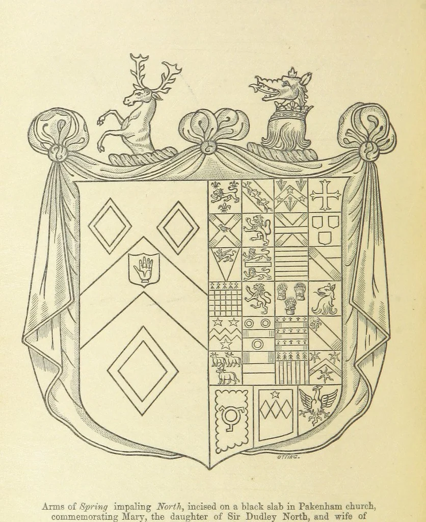 An illustration from The Visitation of Suffolk, made by William Hervey [in 1561] ... With additions from ... Jermyn, Davy, and other MSS. &c. Edited by J. J. Howard. [Extracted from “The East Anglian.”, 1866, leaf 276