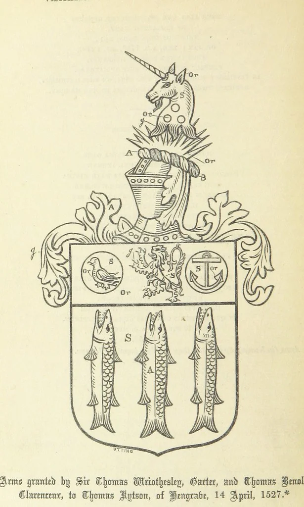 An illustration from The Visitation of Suffolk, made by William Hervey [in 1561] ... With additions from ... Jermyn, Davy, and other MSS. &c. Edited by J. J. Howard. [Extracted from “The East Anglian.”, 1866, leaf 106