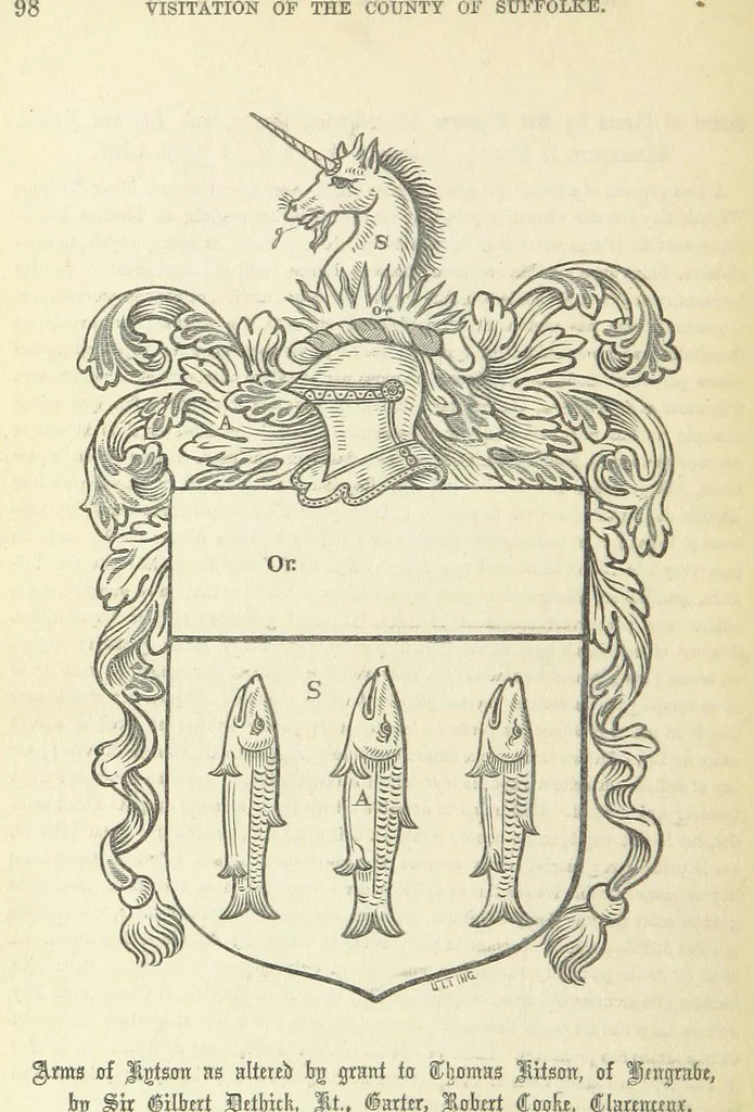 An illustration from The Visitation of Suffolk, made by William Hervey [in 1561] ... With additions from ... Jermyn, Davy, and other MSS. &c. Edited by J. J. Howard. [Extracted from “The East Anglian.”, 1866, leaf 108