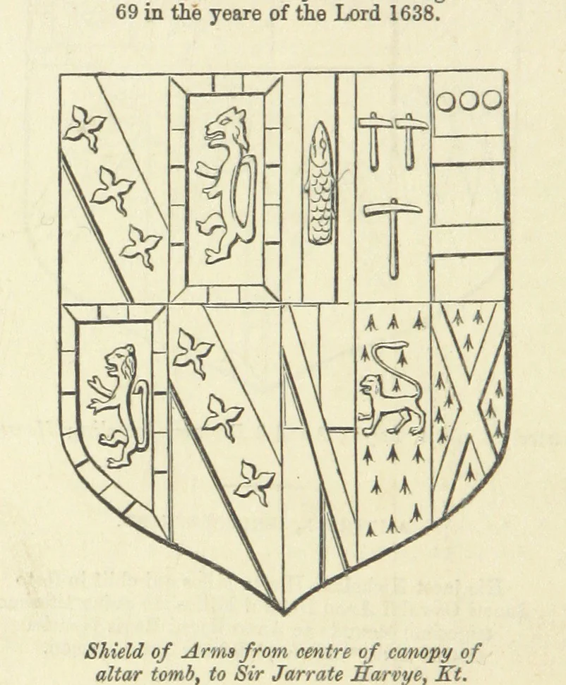 An illustration from The Visitation of Suffolk, made by William Hervey [in 1561] ... With additions from ... Jermyn, Davy, and other MSS. &c. Edited by J. J. Howard. [Extracted from “The East Anglian.”, 1866, leaf 180