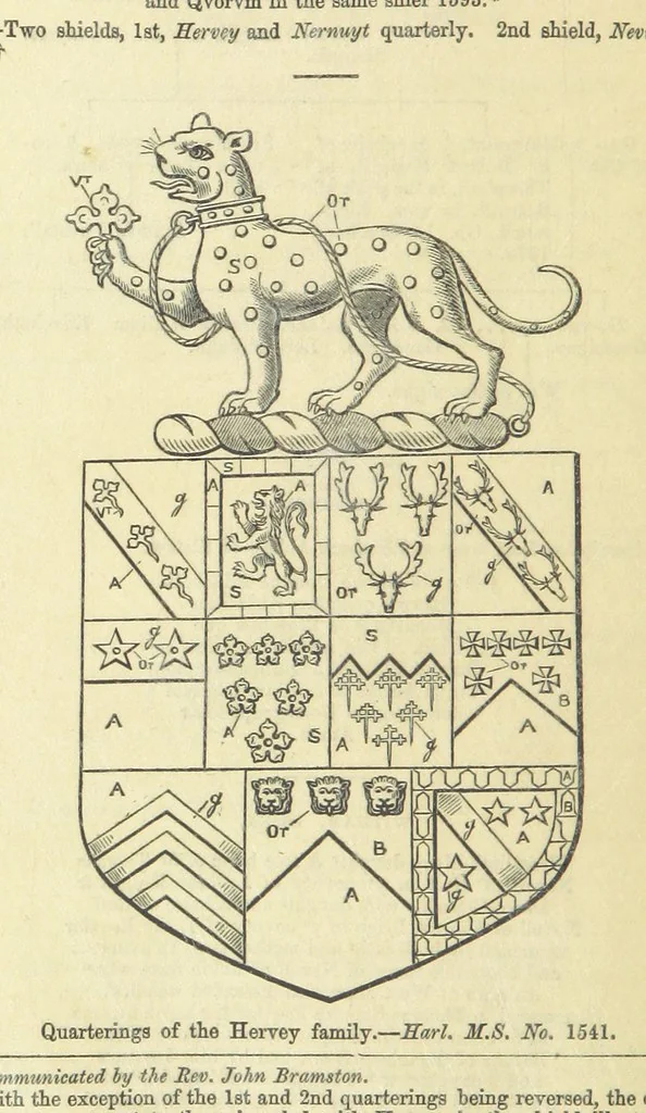 An illustration from The Visitation of Suffolk, made by William Hervey [in 1561] ... With additions from ... Jermyn, Davy, and other MSS. &c. Edited by J. J. Howard. [Extracted from “The East Anglian.”, 1866, leaf 188