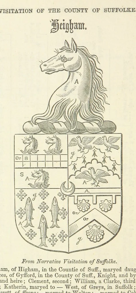 An illustration from The Visitation of Suffolk, made by William Hervey [in 1561] ... With additions from ... Jermyn, Davy, and other MSS. &c. Edited by J. J. Howard. [Extracted from “The East Anglian.”, 1866, leaf 234