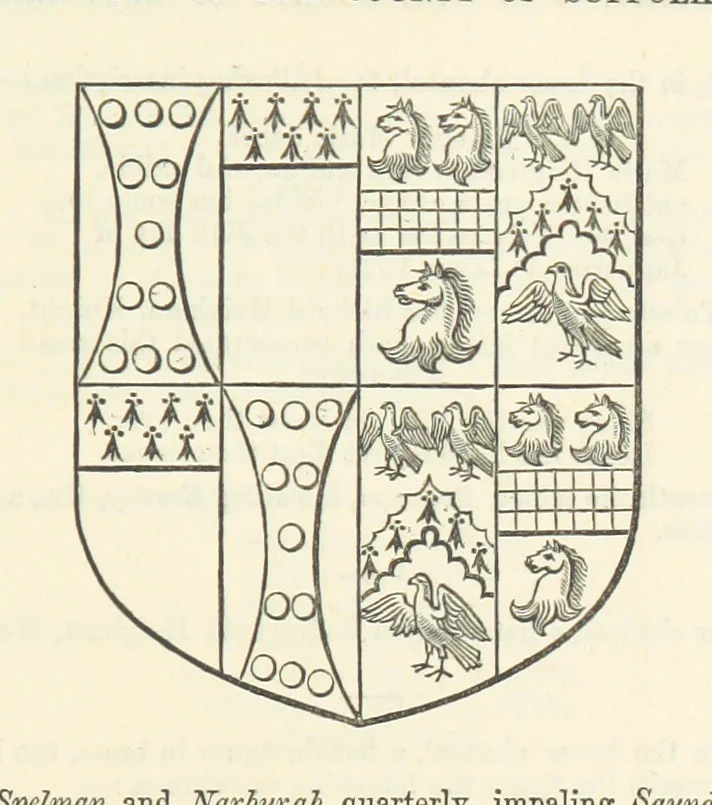 An illustration from The Visitation of Suffolk, made by William Hervey [in 1561] ... With additions from ... Jermyn, Davy, and other MSS. &c. Edited by J. J. Howard. [Extracted from “The East Anglian.”, 1866, leaf 271