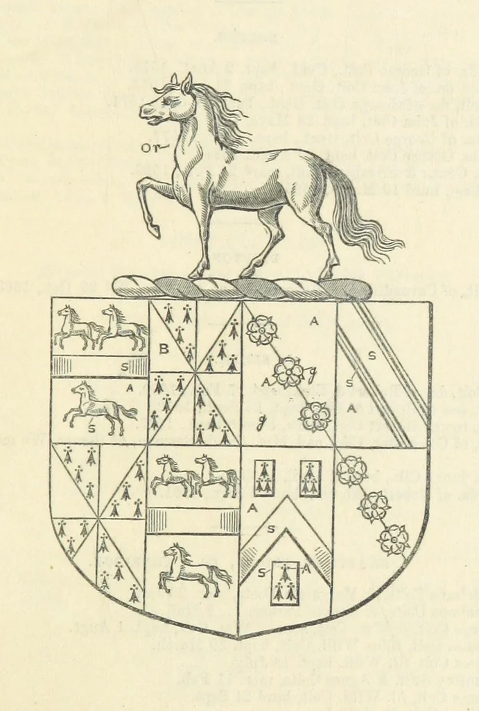 An illustration from The Visitation of Suffolk, made by William Hervey [in 1561] ... With additions from ... Jermyn, Davy, and other MSS. &c. Edited by J. J. Howard. [Extracted from “The East Anglian.”, 1866, leaf 33