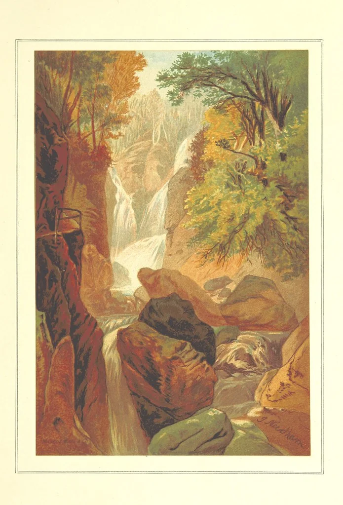 An illustration from Our Native Land, its scenery and associations. A series of 36 water-colour sketches after Rowbotham, Read, Needham, and other eminent artists. With descriptive notes. [The author of the text identified on the wrapper of pt. 1 as “the author of By Loch and by Land”, i.e. Jean L. Watson, 1879, leaf 37