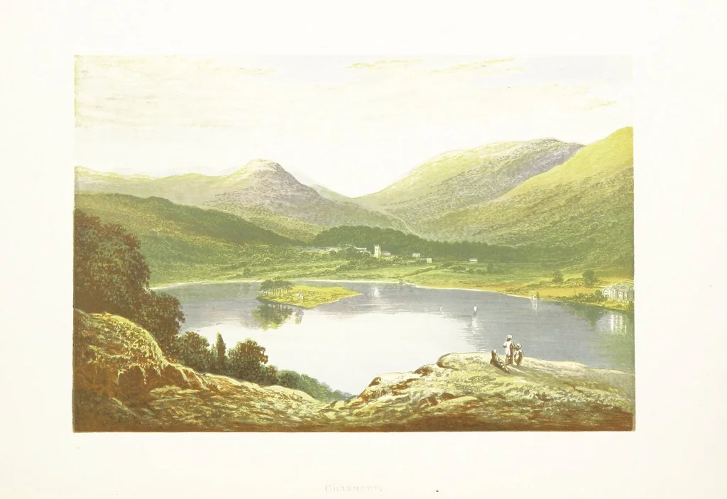 An illustration from English Lake Scenery. Illustrated with a series of coloured plates from drawings by A. F. Lydon, 1880, leaf 36