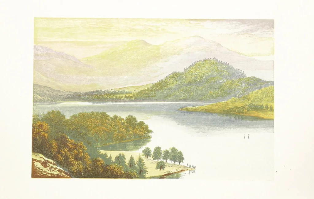 An illustration from English Lake Scenery. Illustrated with a series of coloured plates from drawings by A. F. Lydon, 1880, leaf 54
