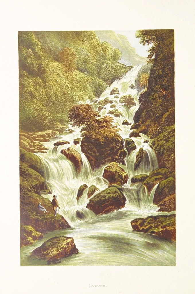 An illustration from English Lake Scenery. Illustrated with a series of coloured plates from drawings by A. F. Lydon, 1880, leaf 90
