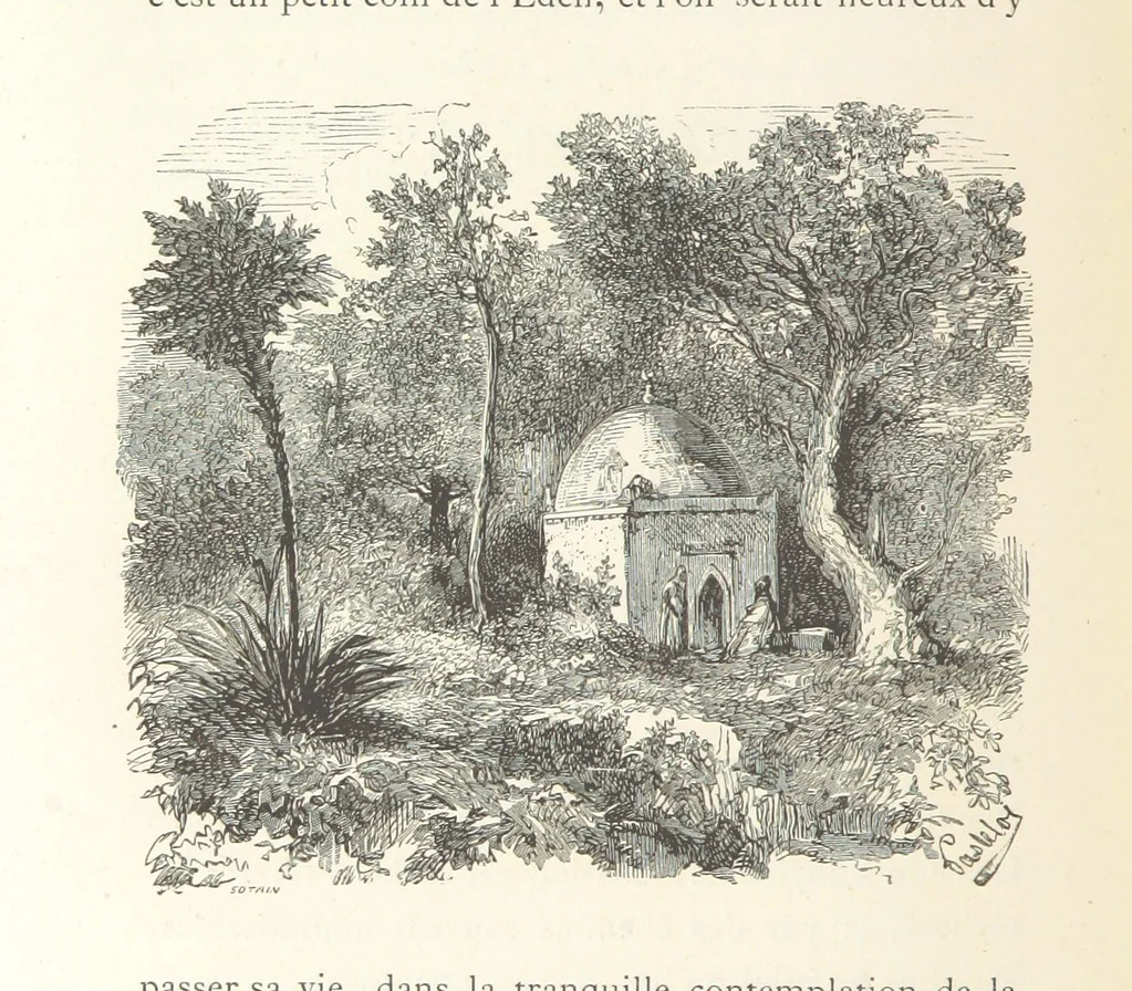 An illustration from Kabyles et Kroumirs ... Dessins de MM. Andrieux, Duhousset, C. Gosselin, II. Vogel, d'après le croquis de l'auteur. Gravure de F. Méaulle, 1882, leaf 216