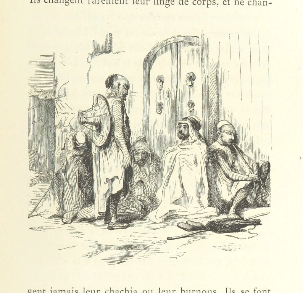 An illustration from Kabyles et Kroumirs ... Dessins de MM. Andrieux, Duhousset, C. Gosselin, II. Vogel, d'après le croquis de l'auteur. Gravure de F. Méaulle, 1882, leaf 327