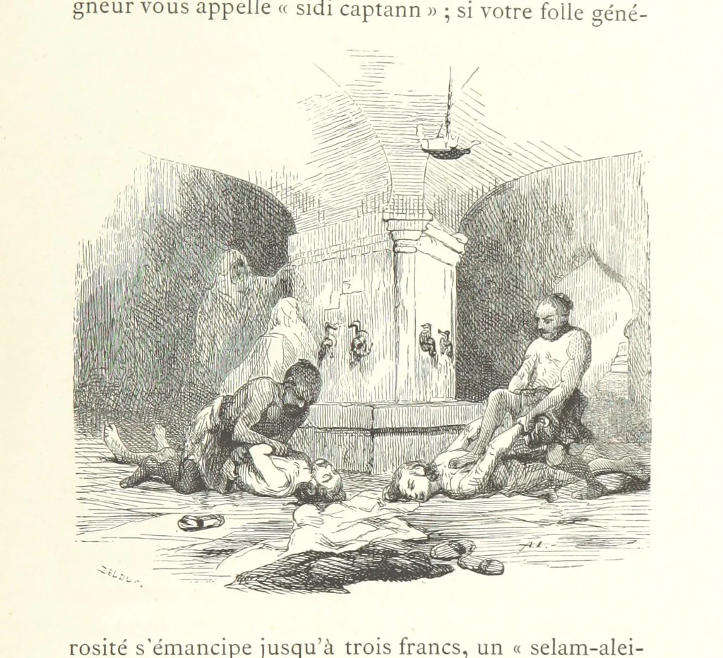 An illustration from Kabyles et Kroumirs ... Dessins de MM. Andrieux, Duhousset, C. Gosselin, II. Vogel, d'après le croquis de l'auteur. Gravure de F. Méaulle, 1882, leaf 77