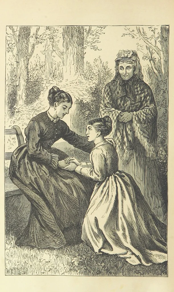 An illustration from Christmas Stories. Blade-O'-Grass, Golden Grain, and Bread and Cheese and Kisses, 1874, leaf 106