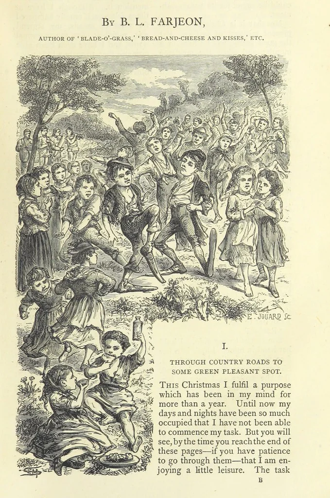 An illustration from Christmas Stories. Blade-O'-Grass, Golden Grain, and Bread and Cheese and Kisses, 1874, leaf 107