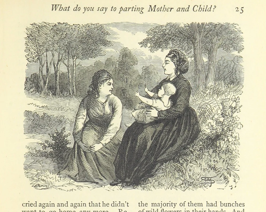 An illustration from Christmas Stories. Blade-O'-Grass, Golden Grain, and Bread and Cheese and Kisses, 1874, leaf 131