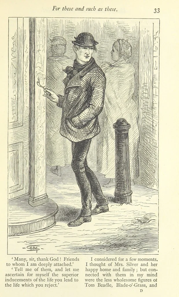 An illustration from Christmas Stories. Blade-O'-Grass, Golden Grain, and Bread and Cheese and Kisses, 1874, leaf 139