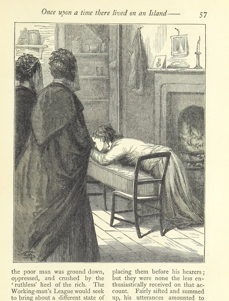 An illustration from Christmas Stories. Blade-O'-Grass, Golden Grain, and Bread and Cheese and Kisses, 1874, leaf 163