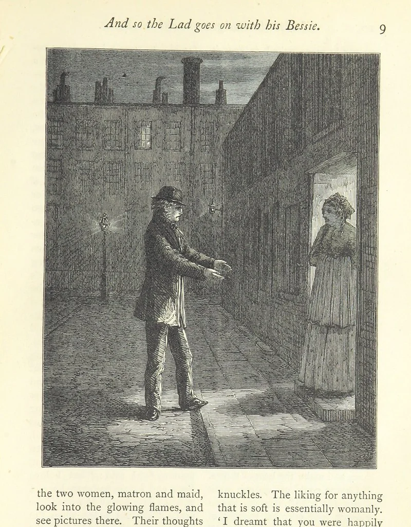 An illustration from Christmas Stories. Blade-O'-Grass, Golden Grain, and Bread and Cheese and Kisses, 1874, leaf 213