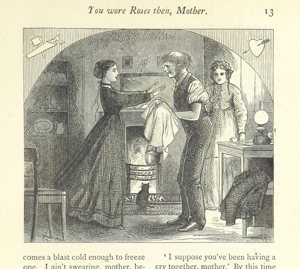 An illustration from Christmas Stories. Blade-O'-Grass, Golden Grain, and Bread and Cheese and Kisses, 1874, leaf 217
