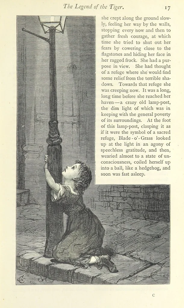 An illustration from Christmas Stories. Blade-O'-Grass, Golden Grain, and Bread and Cheese and Kisses, 1874, leaf 25