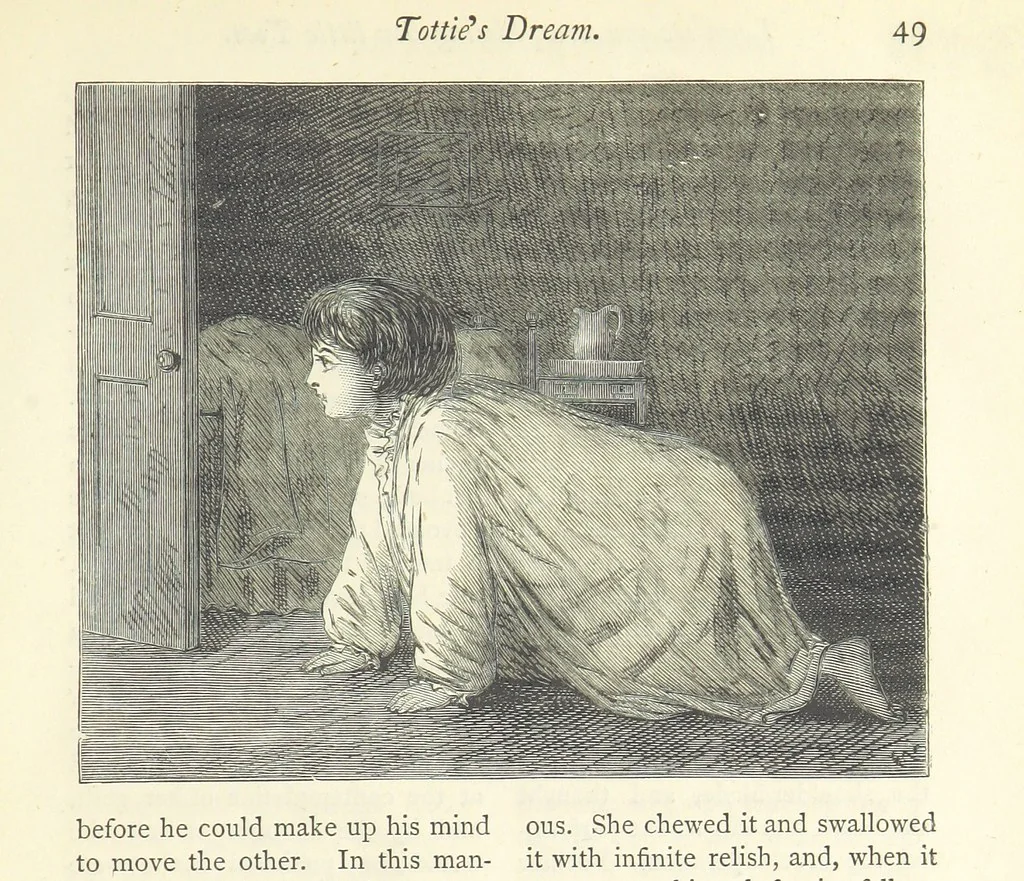 An illustration from Christmas Stories. Blade-O'-Grass, Golden Grain, and Bread and Cheese and Kisses, 1874, leaf 253