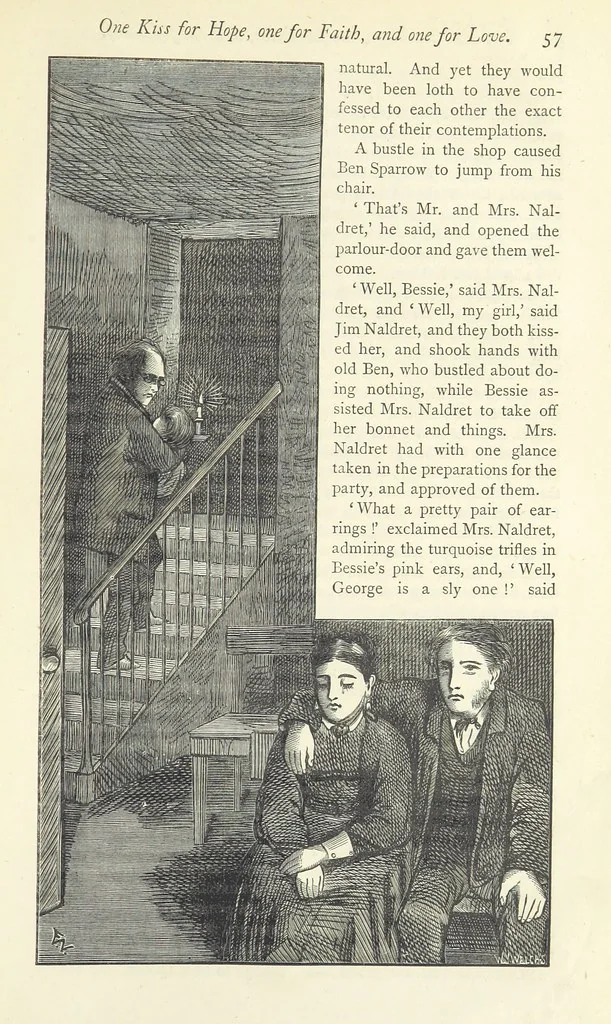 An illustration from Christmas Stories. Blade-O'-Grass, Golden Grain, and Bread and Cheese and Kisses, 1874, leaf 261
