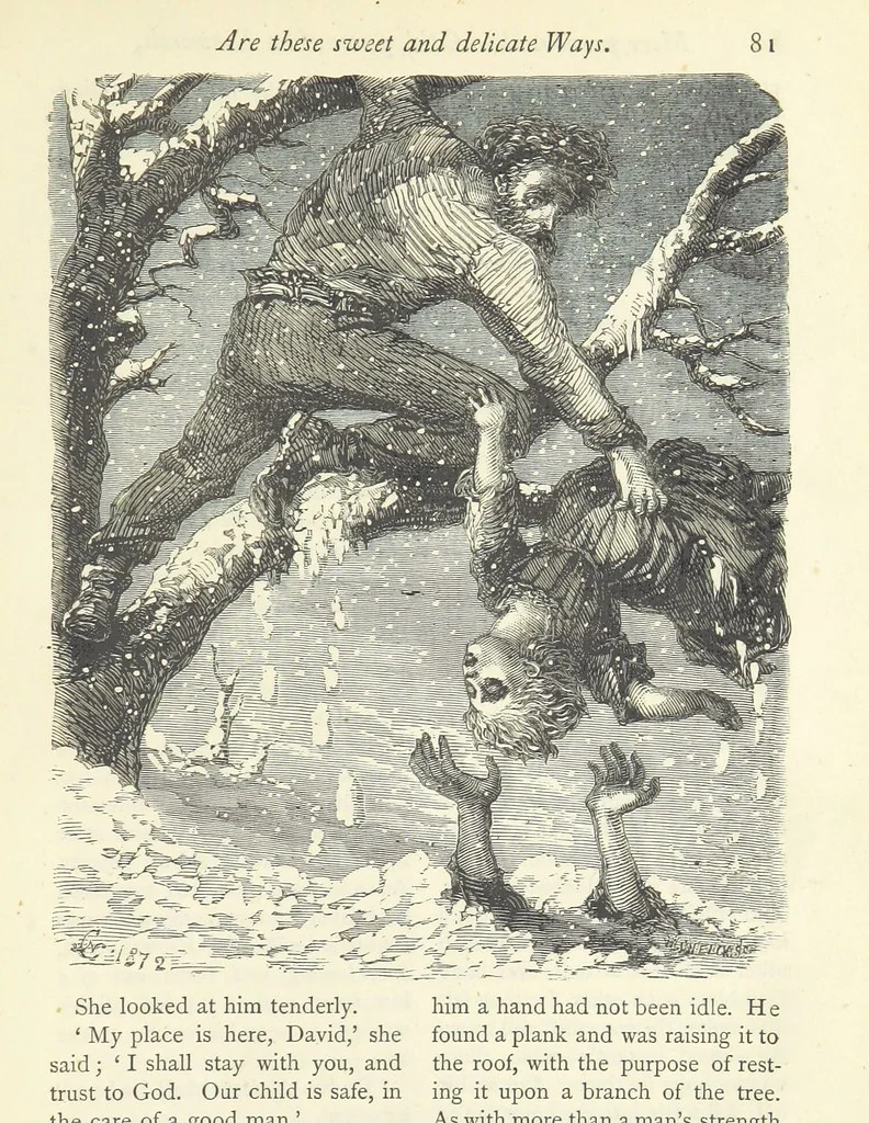 An illustration from Christmas Stories. Blade-O'-Grass, Golden Grain, and Bread and Cheese and Kisses, 1874, leaf 285