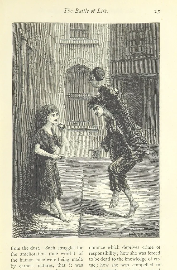 An illustration from Christmas Stories. Blade-O'-Grass, Golden Grain, and Bread and Cheese and Kisses, 1874, leaf 33