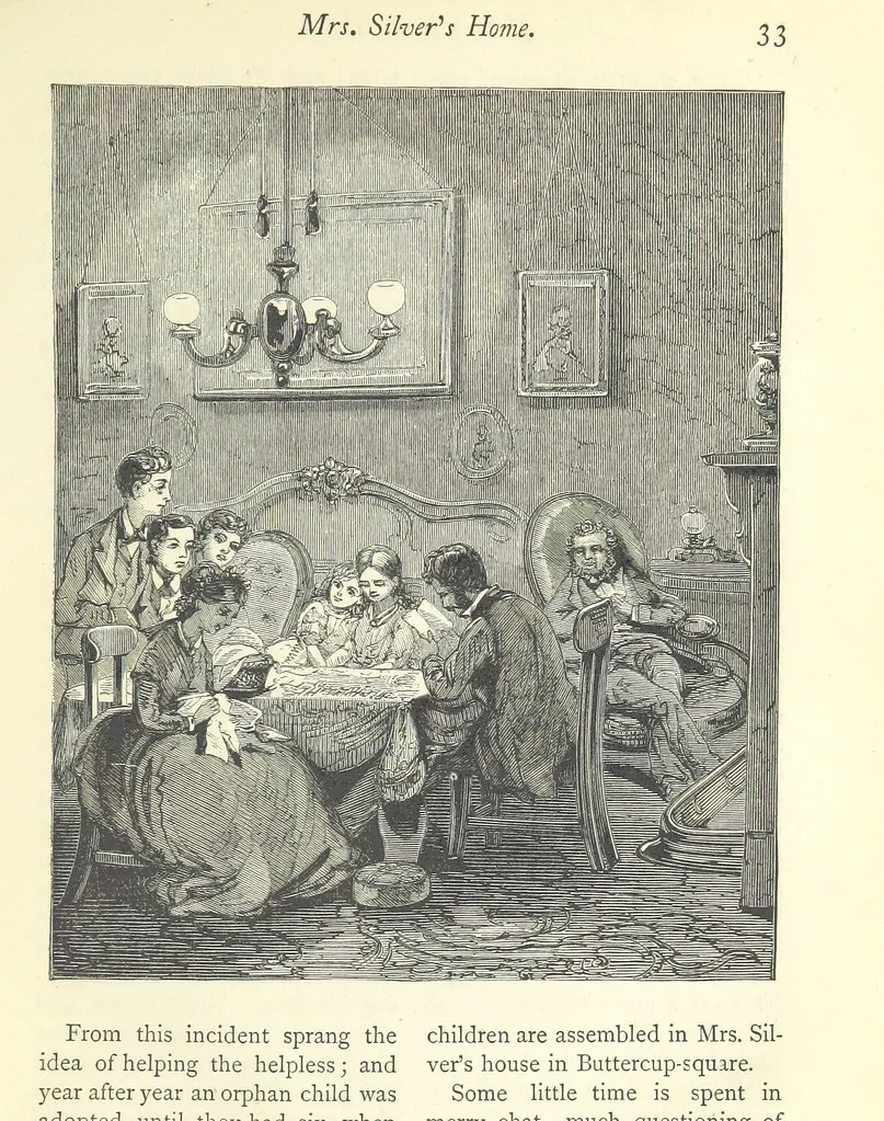 An illustration from Christmas Stories. Blade-O'-Grass, Golden Grain, and Bread and Cheese and Kisses, 1874, leaf 41