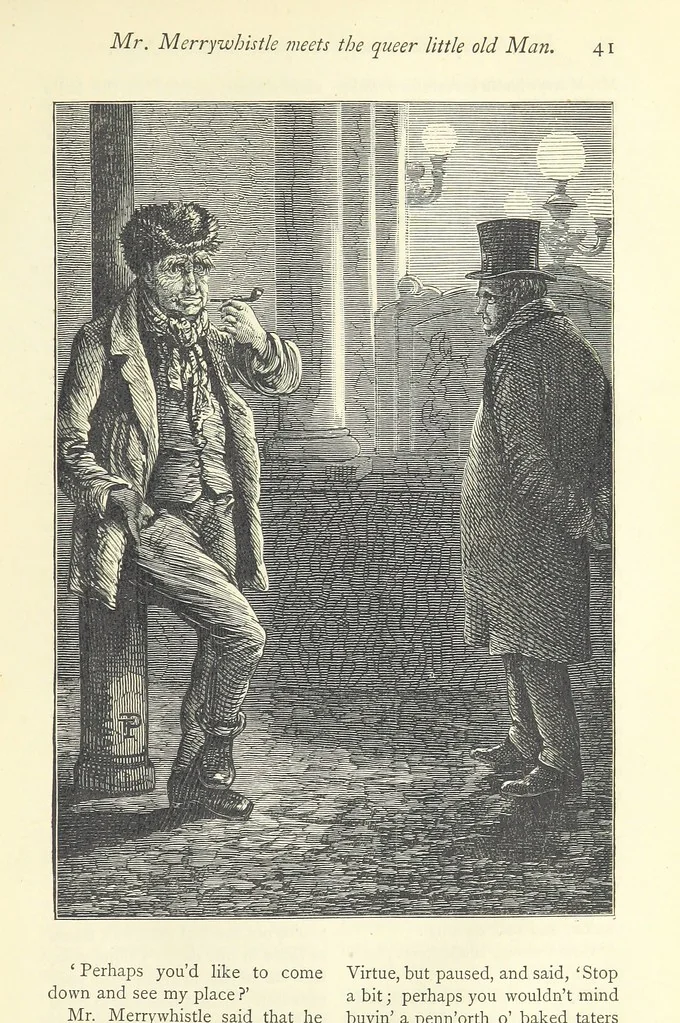 An illustration from Christmas Stories. Blade-O'-Grass, Golden Grain, and Bread and Cheese and Kisses, 1874, leaf 49