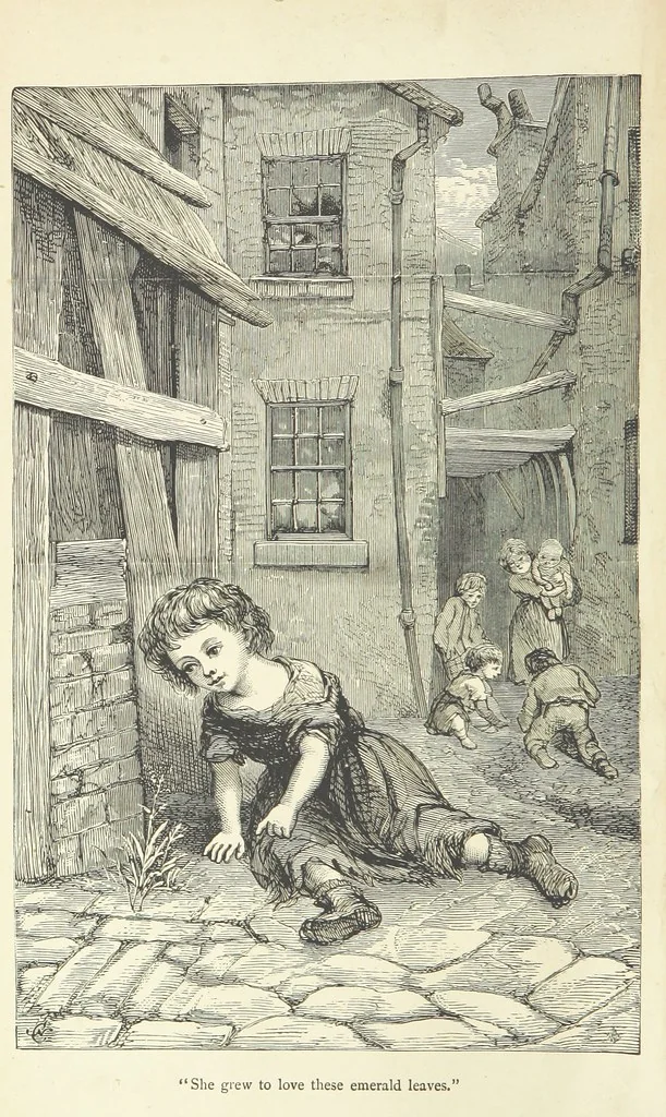 An illustration from Christmas Stories. Blade-O'-Grass, Golden Grain, and Bread and Cheese and Kisses, 1874, leaf 6