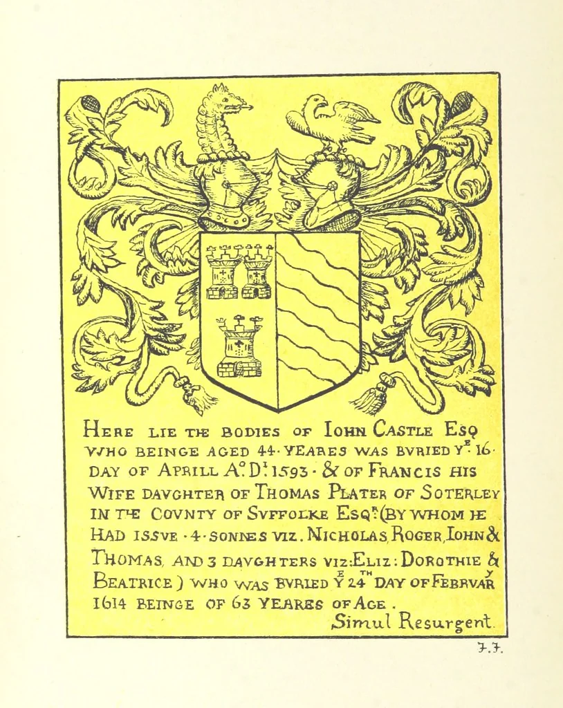 An illustration from The Church Heraldry of Norfolk: a description of all coats of arms on brasses, monuments, etc., now to be found in the county. Illustrated ... With Notes from the inscriptions attached, 1885, leaf 164