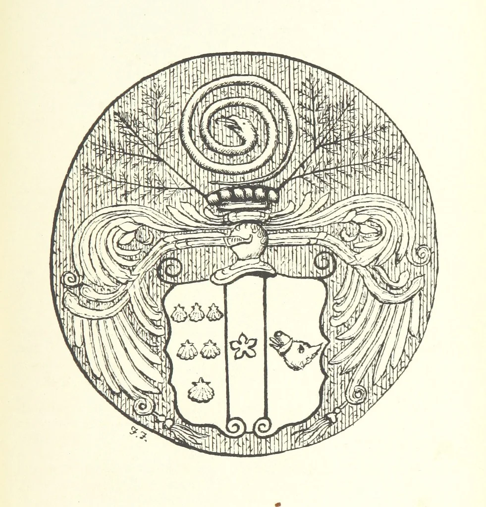 An illustration from The Church Heraldry of Norfolk: a description of all coats of arms on brasses, monuments, etc., now to be found in the county. Illustrated ... With Notes from the inscriptions attached, 1885, leaf 235