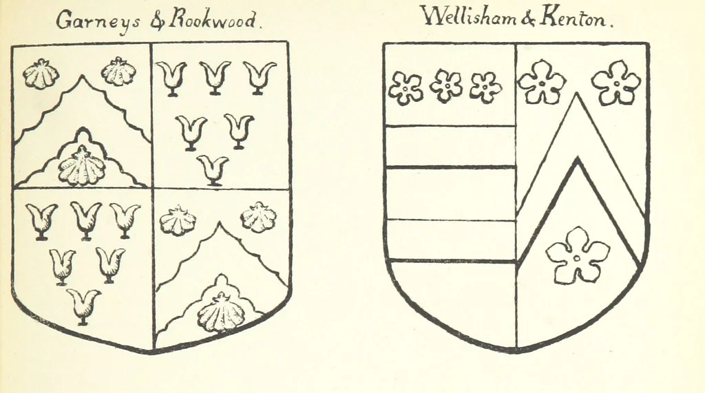 An illustration from The Church Heraldry of Norfolk: a description of all coats of arms on brasses, monuments, etc., now to be found in the county. Illustrated ... With Notes from the inscriptions attached, 1885, leaf 273