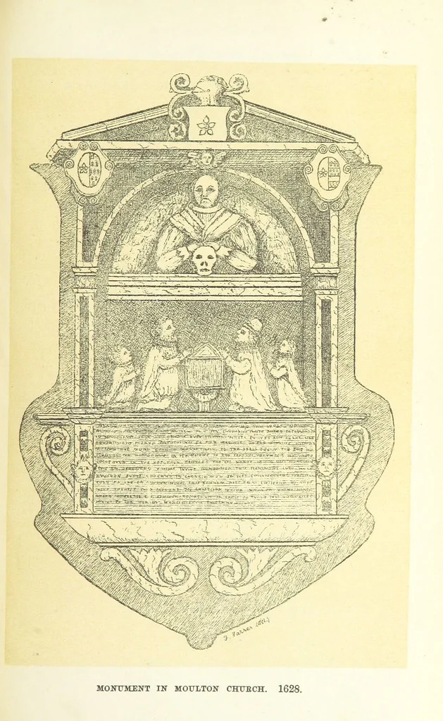 An illustration from The Church Heraldry of Norfolk: a description of all coats of arms on brasses, monuments, etc., now to be found in the county. Illustrated ... With Notes from the inscriptions attached, 1885, leaf 303