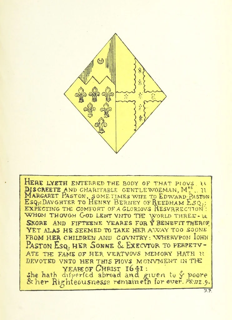 An illustration from The Church Heraldry of Norfolk: a description of all coats of arms on brasses, monuments, etc., now to be found in the county. Illustrated ... With Notes from the inscriptions attached, 1885, leaf 319