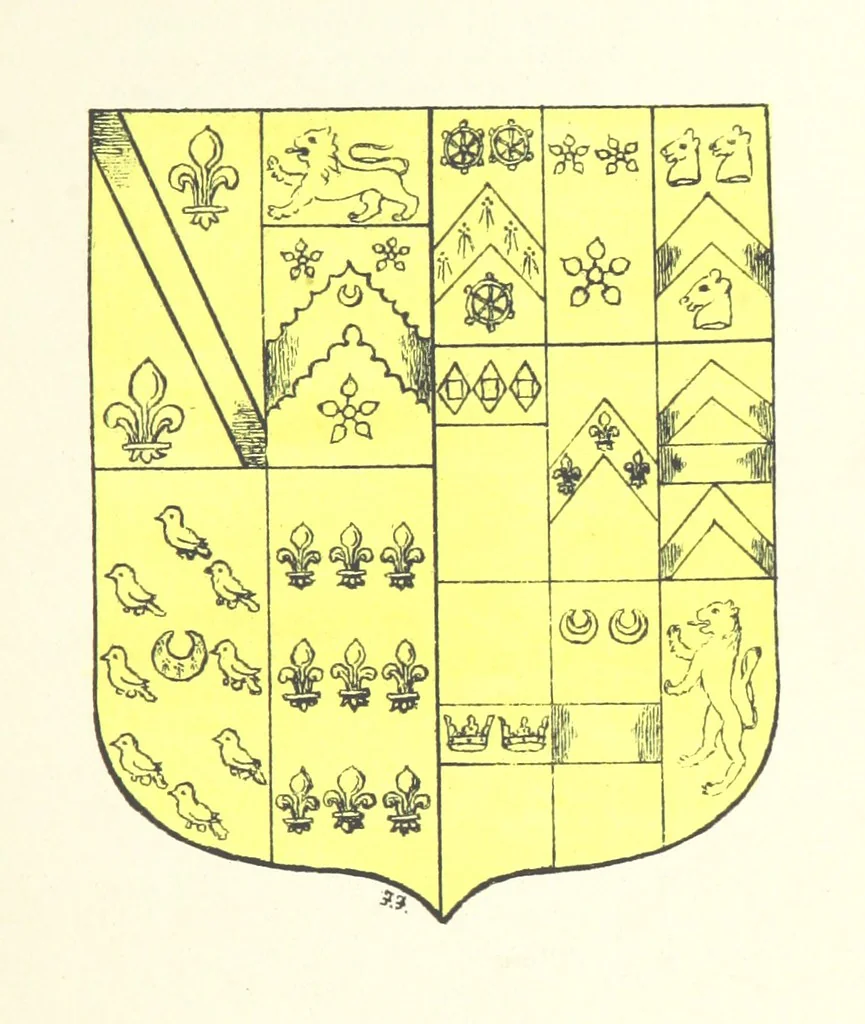 An illustration from The Church Heraldry of Norfolk: a description of all coats of arms on brasses, monuments, etc., now to be found in the county. Illustrated ... With Notes from the inscriptions attached, 1885, leaf 37